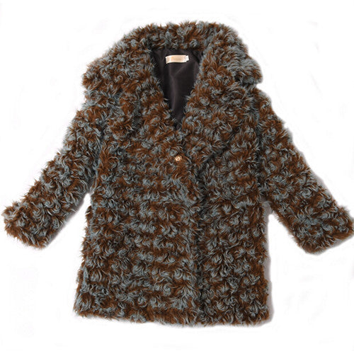Mix Color Curly Long Hairy Shaggy Faux Sheep Fur Coat Women Lapel Faux Fur Mid Long Coats Warm Outerwear