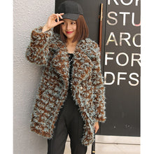 Mix Color Curly Long Hairy Shaggy Faux Sheep Fur Coat Women Lapel Faux Fur Mid Long Coats Warm Outerwear
