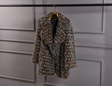 Mix Color Curly Long Hairy Shaggy Faux Sheep Fur Coat Women Lapel Faux Fur Mid Long Coats Warm Outerwear