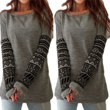 Bottoming Shirts Women's Printing Sleeve Patchwork O Neck Cotton Blouses Tops Plus Size LX093