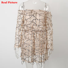 Sequins Tassel Party Dress Sexy Off Shoulder Women Dress Beach Strapless Gold Sequin Dress
