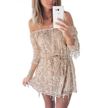 Sequins Tassel Party Dress Sexy Off Shoulder Women Dress Beach Strapless Gold Sequin Dress