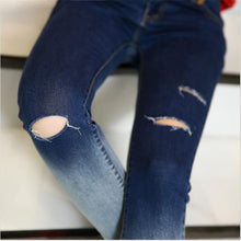 Gradient Color Pencil Jeans With Hole Women Knee Ripped Ankle-Length Skinny Denim Pants Capris