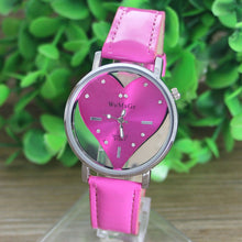PU Leather Transparent Dial Hollow Heart Analog Quartz Wrist Watch