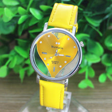 PU Leather Transparent Dial Hollow Heart Analog Quartz Wrist Watch