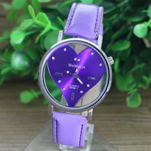 PU Leather Transparent Dial Hollow Heart Analog Quartz Wrist Watch