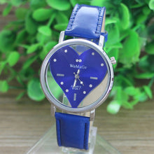 PU Leather Transparent Dial Hollow Heart Analog Quartz Wrist Watch