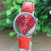 PU Leather Transparent Dial Hollow Heart Analog Quartz Wrist Watch