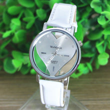 PU Leather Transparent Dial Hollow Heart Analog Quartz Wrist Watch