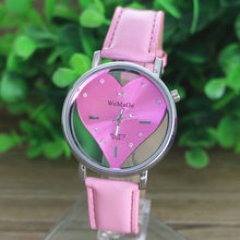 PU Leather Transparent Dial Hollow Heart Analog Quartz Wrist Watch