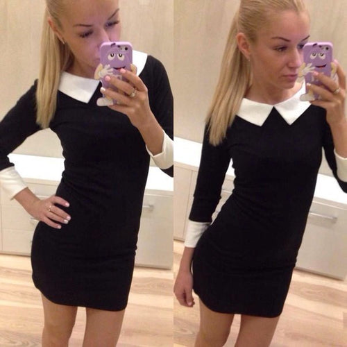 Dresses turn down collar casual dress elegant dress women work wear Red Blue Black Color J2323