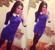 Dresses turn down collar casual dress elegant dress women work wear Red Blue Black Color J2323