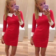 Dresses turn down collar casual dress elegant dress women work wear Red Blue Black Color J2323