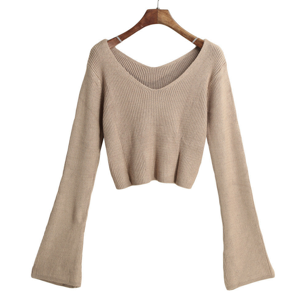 women-knitted-crop-top-ladies-solid-v-neck-sweater-long-flare-sleeve-casual-pullover-tops-white-knitwear BBL
