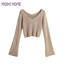 women-knitted-crop-top-ladies-solid-v-neck-sweater-long-flare-sleeve-casual-pullover-tops-white-knitwear BBL