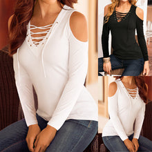 Women Shirts Long Sleeve Hollow Out Sexy V Neck Slim Long Sleeve Tops Bandage Shirts Femme Blusas LX059