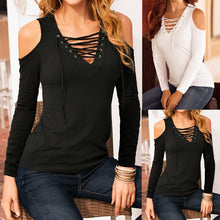 Women Shirts Long Sleeve Hollow Out Sexy V Neck Slim Long Sleeve Tops Bandage Shirts Femme Blusas LX059