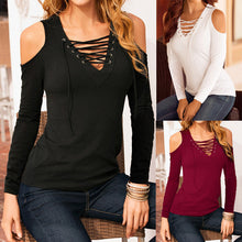 Women Shirts Long Sleeve Hollow Out Sexy V Neck Slim Long Sleeve Tops Bandage Shirts Femme Blusas LX059