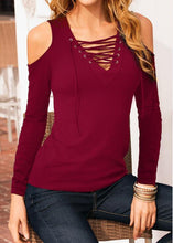 Women Shirts Long Sleeve Hollow Out Sexy V Neck Slim Long Sleeve Tops Bandage Shirts Femme Blusas LX059