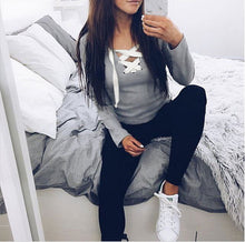 Women Hoodies Sweatshirts Long Sleeve V-neck Bandage Hoodies Shirts Casual Sexy Women Tops