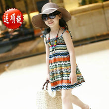 new-baby-girls-dress-with-necklace-new-children-graceful-printed-beach-dress-bohemian-style-girl-dresses BBL
