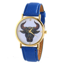 Colorful Women Men Retro Tau bull Print Faux Leather Band Quartz Watches Men