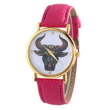 Colorful Women Men Retro Tau bull Print Faux Leather Band Quartz Watches Men