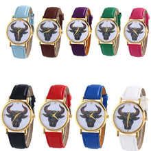 Colorful Women Men Retro Tau bull Print Faux Leather Band Quartz Watches Men