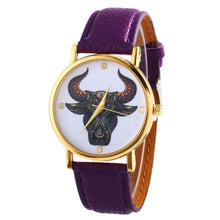 Colorful Women Men Retro Tau bull Print Faux Leather Band Quartz Watches Men