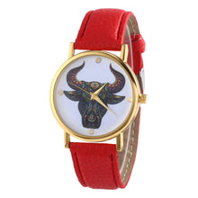 Colorful Women Men Retro Tau bull Print Faux Leather Band Quartz Watches Men