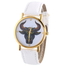 Colorful Women Men Retro Tau bull Print Faux Leather Band Quartz Watches Men