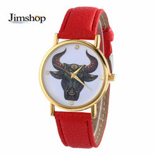 Colorful Women Men Retro Tau bull Print Faux Leather Band Quartz Watches Men