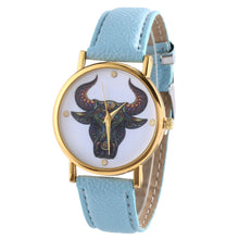 Colorful Women Men Retro Tau bull Print Faux Leather Band Quartz Watches Men