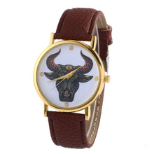 Colorful Women Men Retro Tau bull Print Faux Leather Band Quartz Watches Men