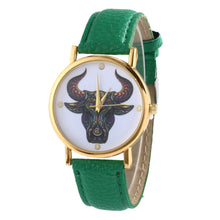 Colorful Women Men Retro Tau bull Print Faux Leather Band Quartz Watches Men
