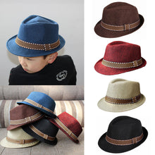 kids-boy-girl-unisex-fedora-hat-contrast-trim-cool-jazz-hat-trilby-cap-chapeau BBL