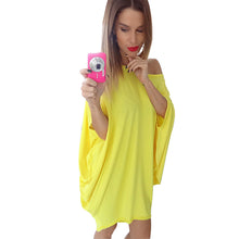 Sexy Cold Shoulder Loose Batwing Sleeve Solid Mini Dress For Women Clothings Plus Size LX229
