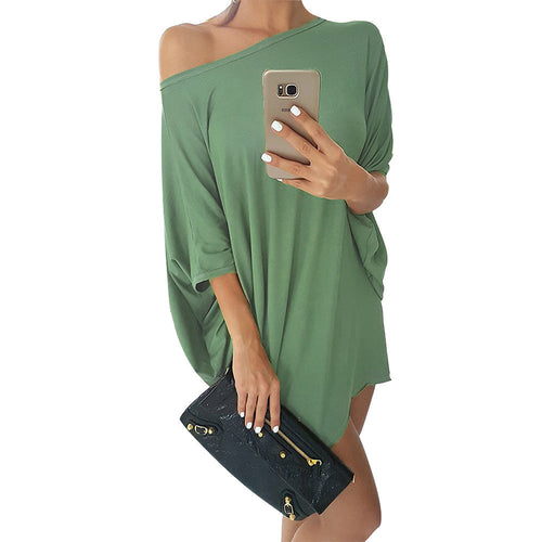 Sexy Cold Shoulder Loose Batwing Sleeve Solid Mini Dress For Women Clothings Plus Size LX229