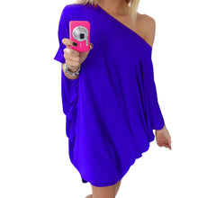 Sexy Cold Shoulder Loose Batwing Sleeve Solid Mini Dress For Women Clothings Plus Size LX229
