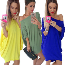 Sexy Cold Shoulder Loose Batwing Sleeve Solid Mini Dress For Women Clothings Plus Size LX229