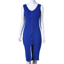 Fashion Sexy Zipper Design Dress Sheath Bodycon Slim Package Hip Vestidos Simple Solid Midi Dresses Plus Size