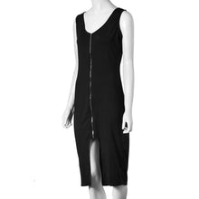 Fashion Sexy Zipper Design Dress Sheath Bodycon Slim Package Hip Vestidos Simple Solid Midi Dresses Plus Size