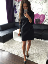 women-dress-bow-small-pocket-round-neck-three-quarter-sleeve-casual-mini-dress-vestidos BBL