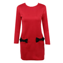 women-dress-bow-small-pocket-round-neck-three-quarter-sleeve-casual-mini-dress-vestidos BBL