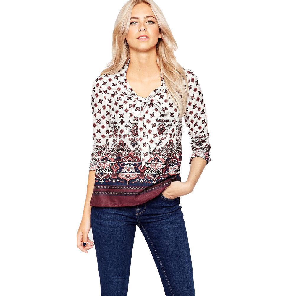 vintage-women-shirts-retro-print-bow-v-neck-long-sleeve-blouses-women-tops-casual-blusas-femininas BBL
