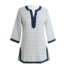 women-blouses-geometric-print-split-v-neck-tee-shirt-three-quarter-sleeve-casual-tops-long-shirt-pink-red-blue BBL