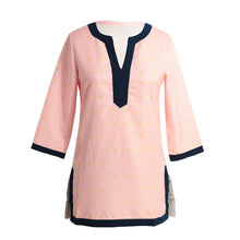 women-blouses-geometric-print-split-v-neck-tee-shirt-three-quarter-sleeve-casual-tops-long-shirt-pink-red-blue BBL