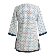 women-blouses-geometric-print-split-v-neck-tee-shirt-three-quarter-sleeve-casual-tops-long-shirt-pink-red-blue BBL