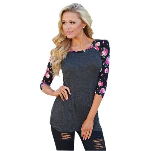 Women Casual Patchwork Flower Print Shirts Half Sleeve Floral Solid Blouse Vintage Tops Ladies Tops M0082