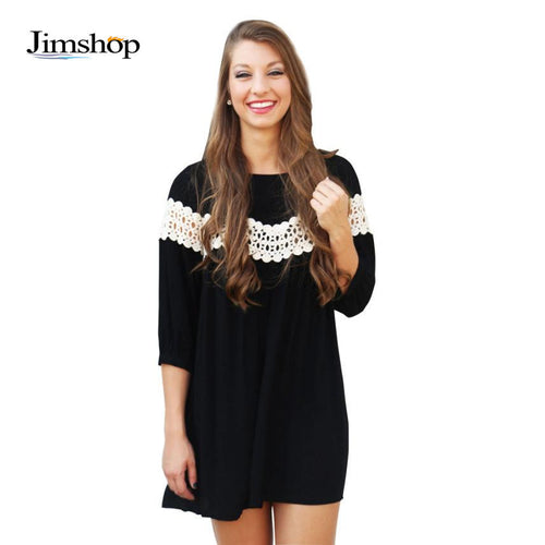 Fashion Women Lace Loose Dress Style Casual Three Quarter Dresses Comfortable Chiffon Short Dress